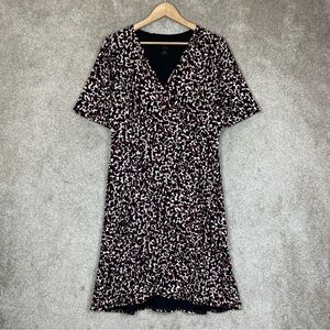Ann Taylor Dress Womens Medium Red Black Short Sleeve Stretch Flare- 1388*